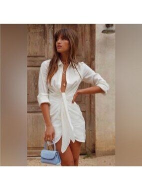 Choosy Crosby Street Long Sleeve Shirt Dress Size 2 White Tie Front Collared NWT